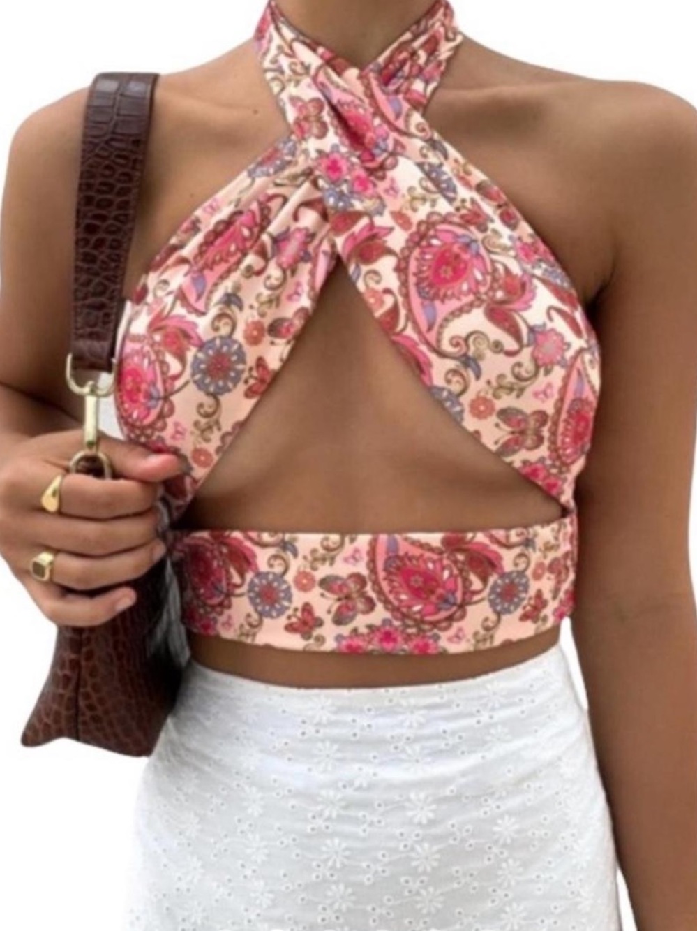 Tiger Mist Pink Paisley Halter Top